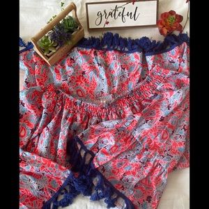 boho dress shirt with tassels L